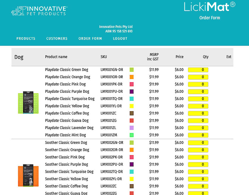 Order page product lists - desktop version